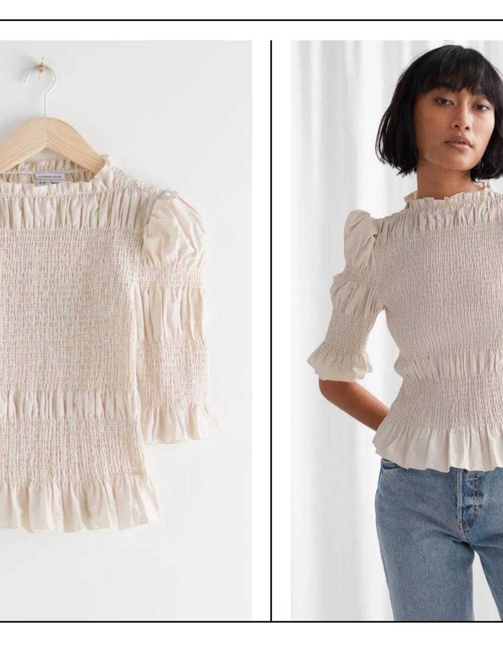 NWT & other stories Smocked Ruffle Peasant Top - Cream